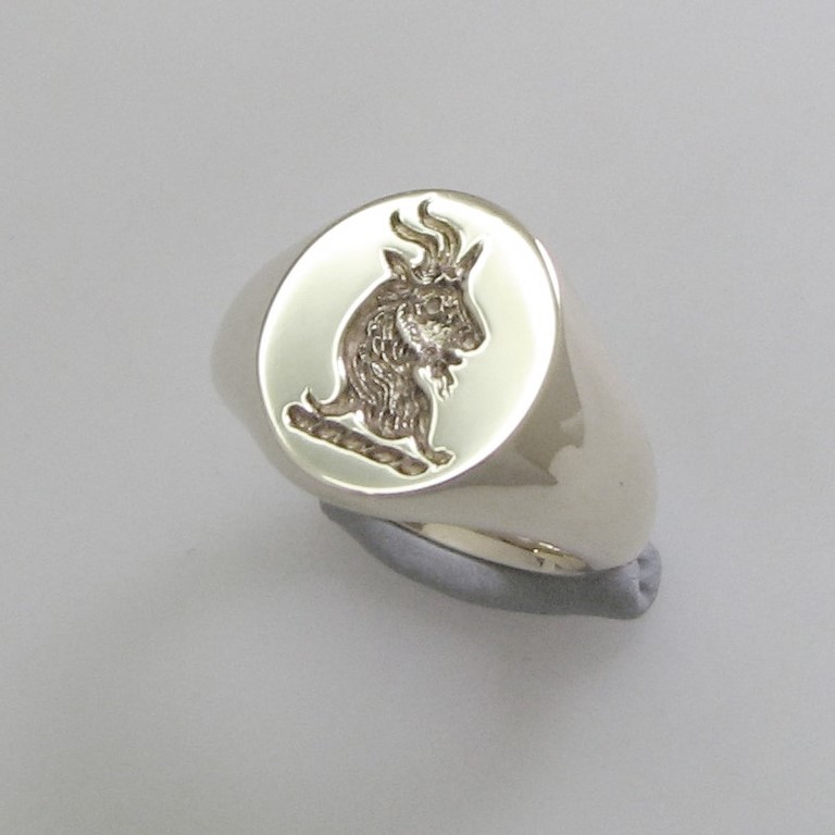 Goat head V1 crest seal engraved sterling silver 925 signet ring