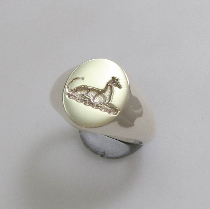 dog , greyhound crest engraved ring