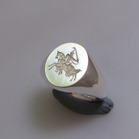 Knight on horse engraved signet ring