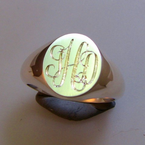 3 initials script engraved signet ring